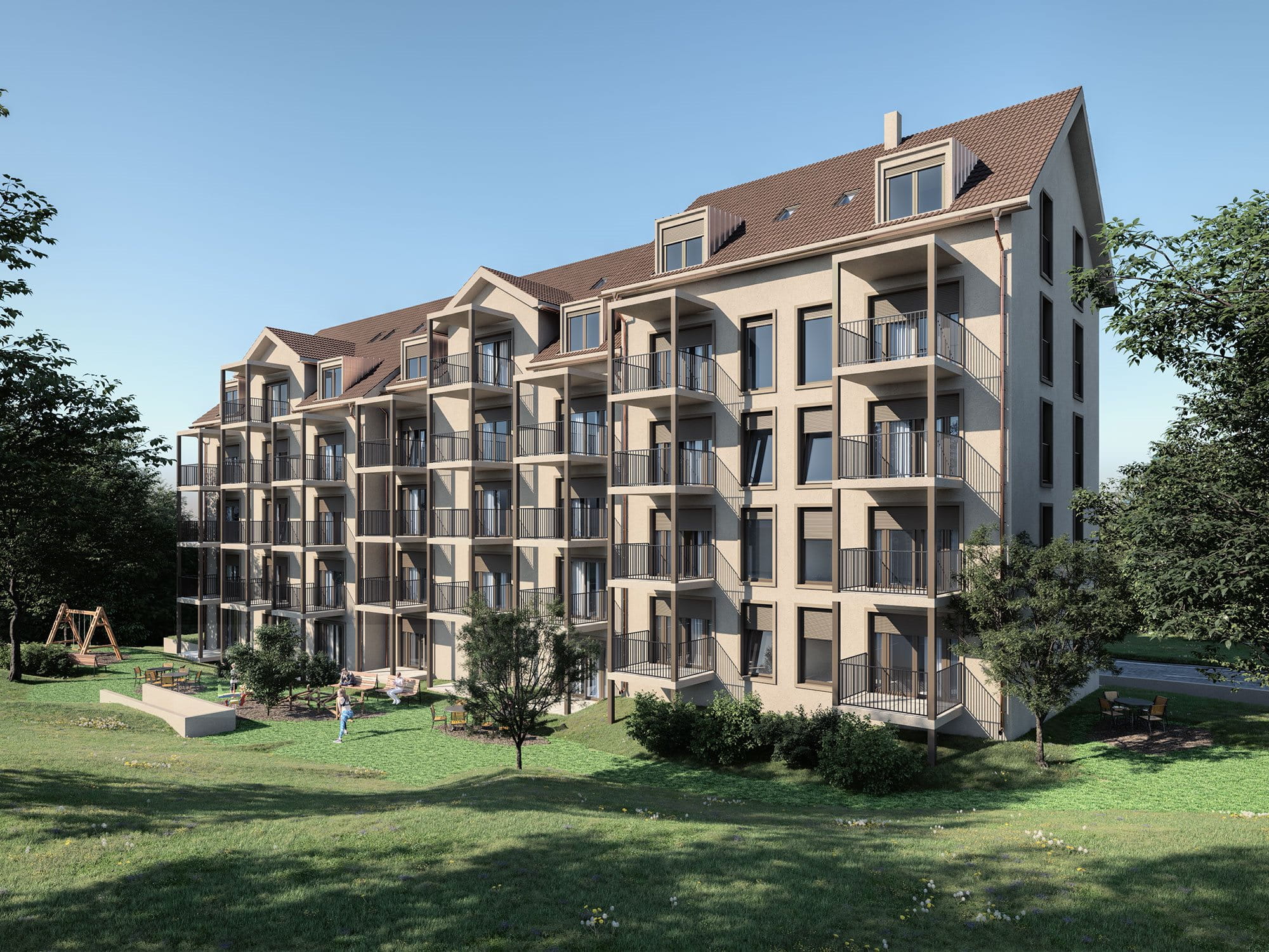 St. Gallen / In St. Gallen entsteht ein Mehrgenerationenprojekt mit 39 Wohnungen und geplantem Bezug im September 2022. Wir investierten CHF 20 Millionen. Betreiber: Wohnbaugenossenschaft DOMUM
