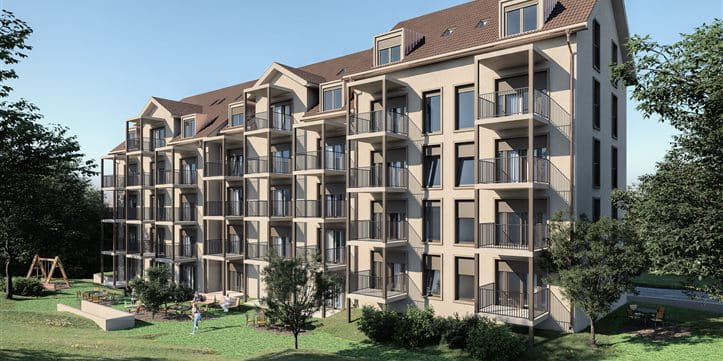 St. Gallen / In St. Gallen entsteht ein Mehrgenerationenprojekt mit 39 Wohnungen und geplantem Bezug im September 2022. Wir investierten CHF 20 Millionen. Betreiber: Wohnbaugenossenschaft DOMUM