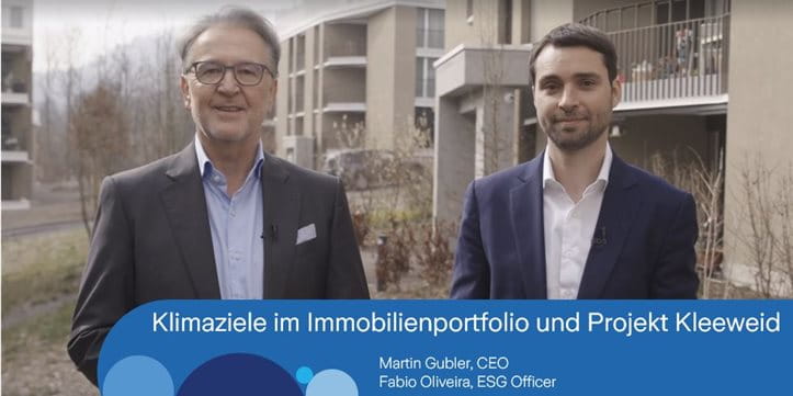 Vidéo avec Martin Gubler et Fabio Oliveira sur les objectifs climatiques dans le portefeuille immobilier et la cité Kleeweid