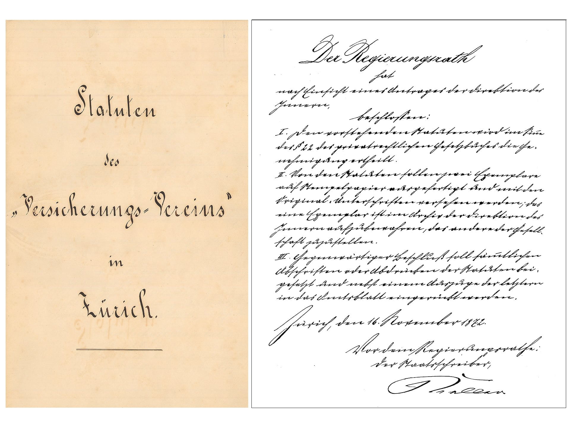 1872: Gottfried Keller unterzeichnet die Statuten des Versicherungs-Vereins