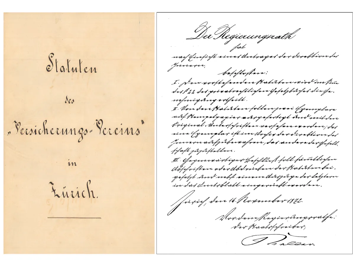 1872: Gottfried Keller signs the articles of association of the «Versicherungs-Verein»